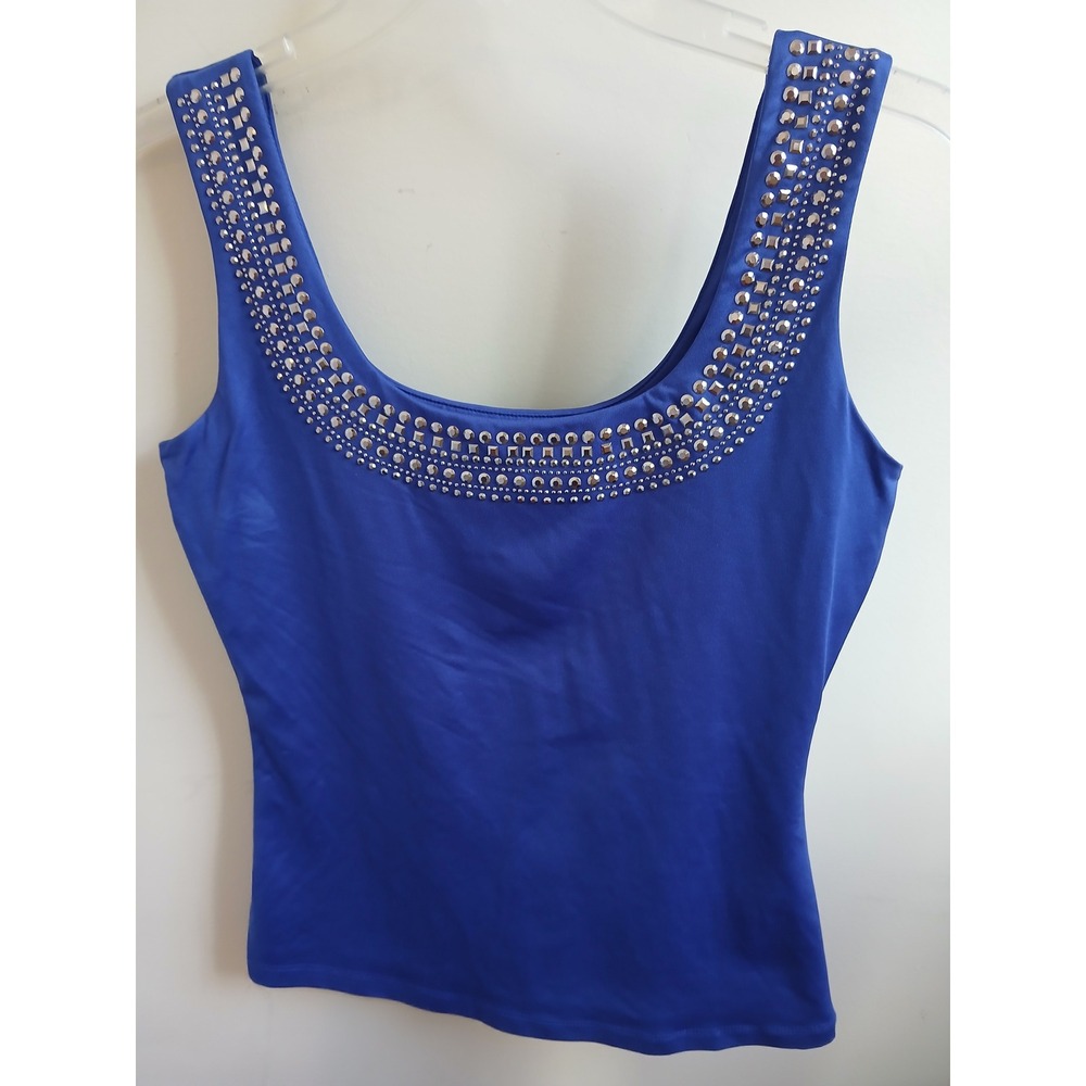 Cache Blue Tank Top S Embellished Studded Neckline Sleeveless Women's